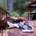 debris pile in back of cabin