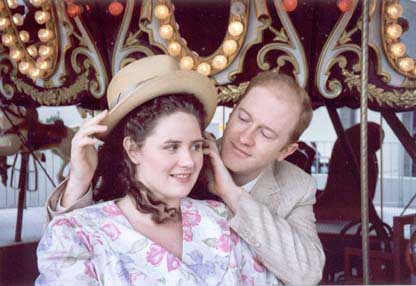 Reporter Pat Gilbert courting Margy Frake on the Merry-go-round State Fairt Photo