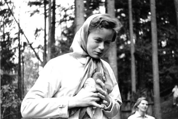 Marilyn Moen with the "Dove" (Pigeon)