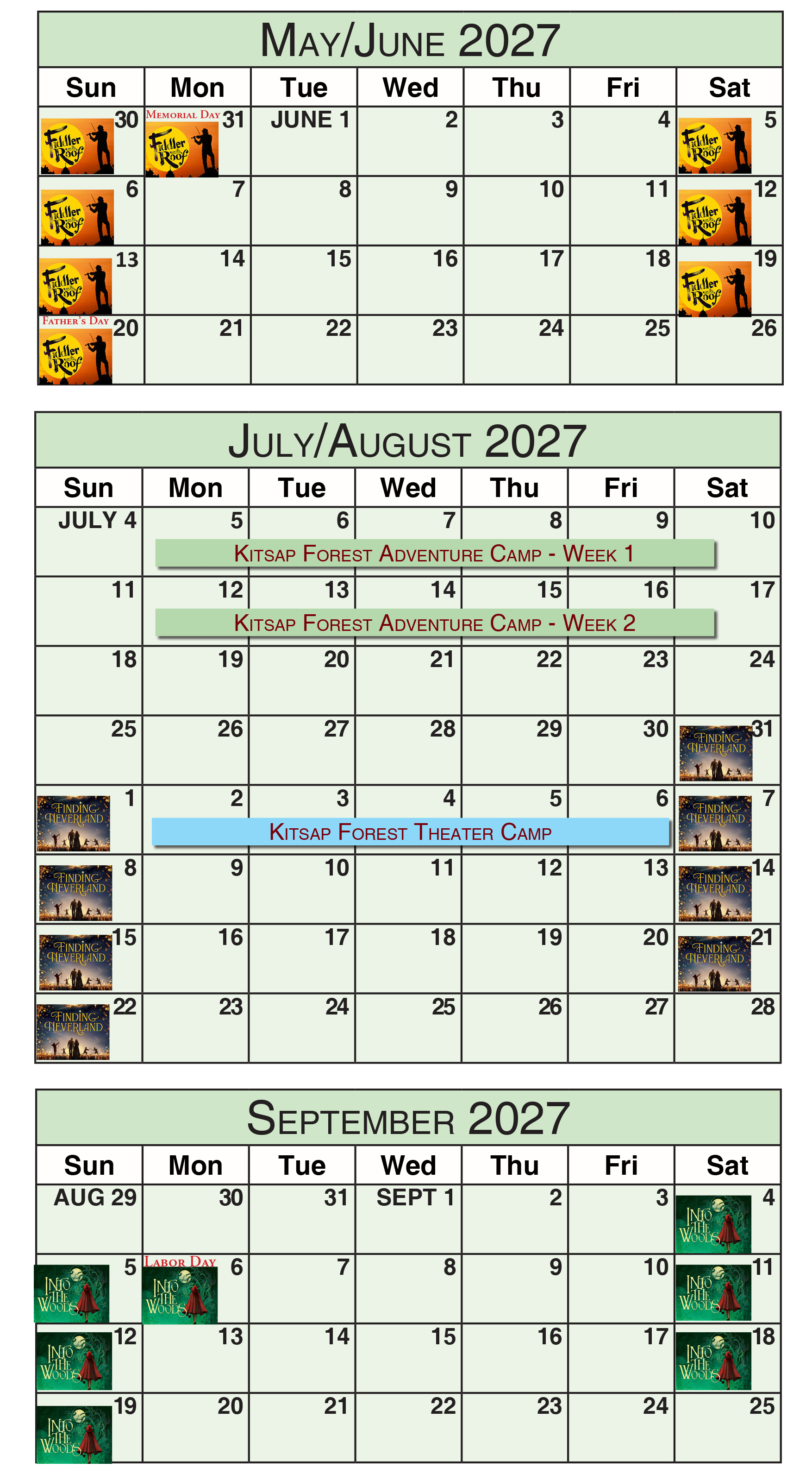 2027 season calendar